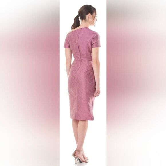 KAY UNGER CAITLYN JACQUARD CUT-OUT ASYMMETRIC MIDI DRESS NWOT size 4 Pink - Picture 2 of 6